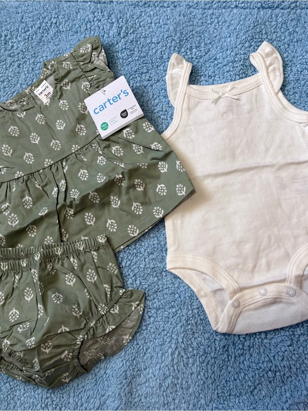 Carter's Olive Green Printed Top & Bloomers with Cream Bodysuit